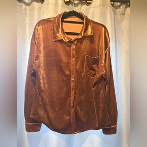 Copper Velvet Button-Down Shirt